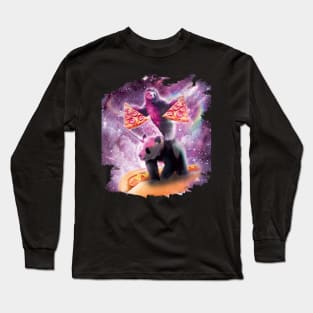 Space Pizza Sloth On Panda Unicorn On Hotdog Long Sleeve T-Shirt